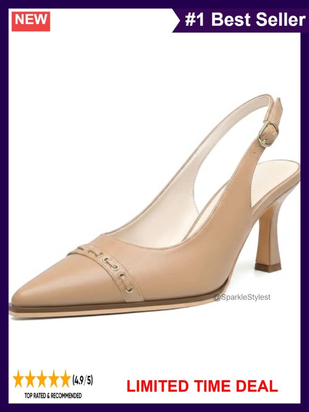 Slingback Kitten Heel Closed Toe Pumps Faux Leather Dressy